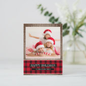 Rustieke Buffalo Plaid Bruine Jute Vakantie Foto Briefkaart (Staand voorkant)