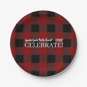 Rustieke Buffalo Plaid Celebrate Custom Rood & Zwa Papieren Bordje
