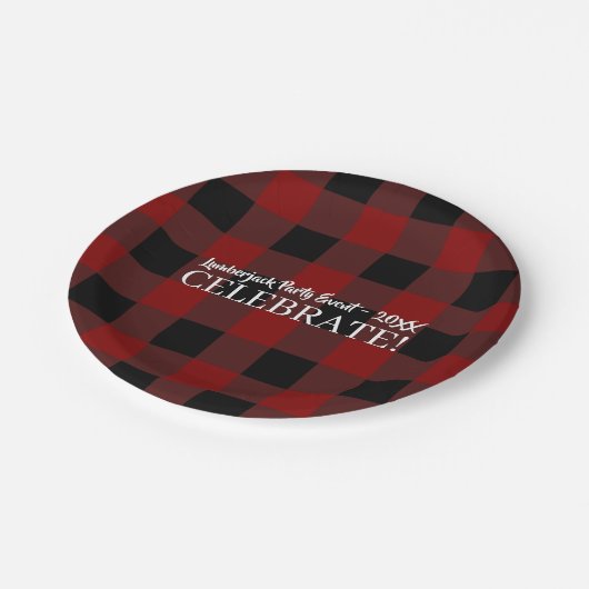 Rustieke Buffalo Plaid Celebrate Custom Rood & Zwa Papieren Bordje (Gekanteld)