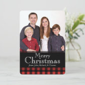 Rustieke Buffalo Plaid Deer Antlers Kerstfoto Feestdagenkaart (Staand voorkant)