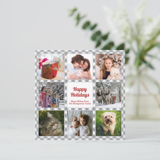 Rustieke Buffalo Plaid Familie Fotocollage Feestdagenkaart (Staand voorkant)