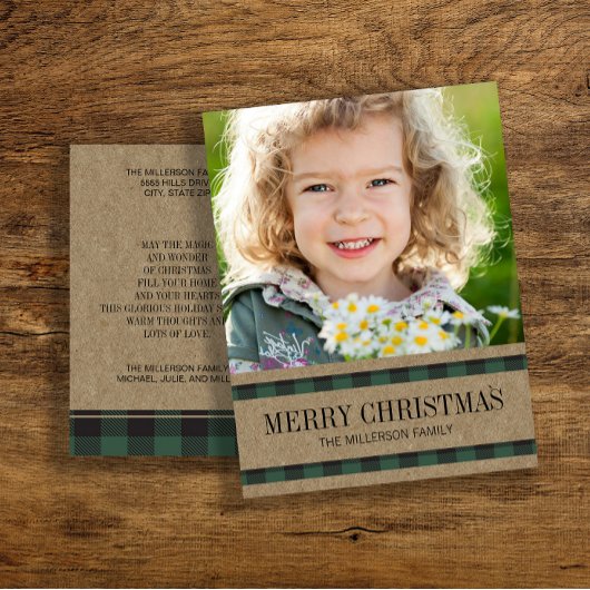 Rustieke Buffalo Plaid Groen Vrolijk Kerstfeest Fo Briefkaart