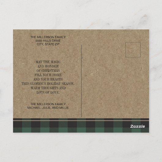 Rustieke Buffalo Plaid Groen Vrolijk Kerstfeest Fo Briefkaart (Achterkant)
