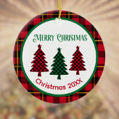 Rustieke Buffalo Plaid in Rood Groen Zwart Kerstmi Keramisch Ornament