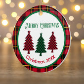 Rustieke Buffalo Plaid in Rood Groen Zwart Kerstmi Keramisch Ornament