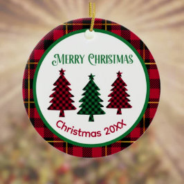 Rustieke Buffalo Plaid in Rood Groen Zwart Kerstmi Keramisch Ornament