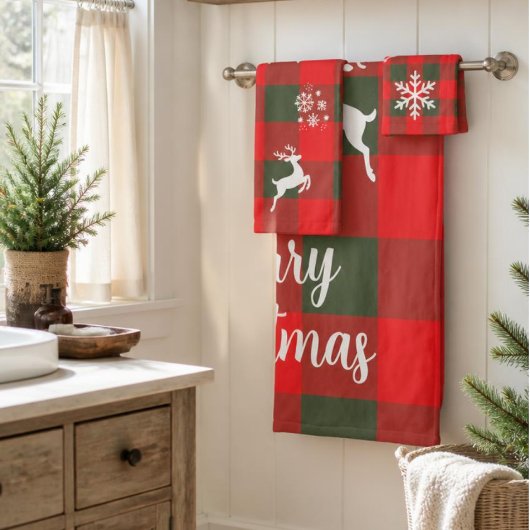Rustieke Buffalo Plaid Kerst Handdoekenset Bad Handdoek