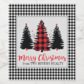 Rustieke Buffalo Plaid Kerst  Wijn Etiket (Enkel label)