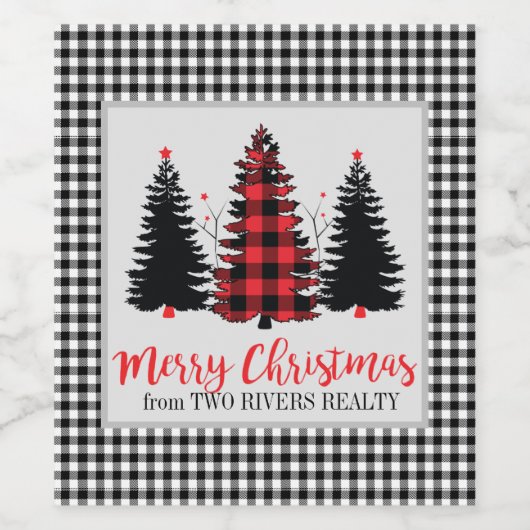 Rustieke Buffalo Plaid Kerst  Wijn Etiket (Enkel label)