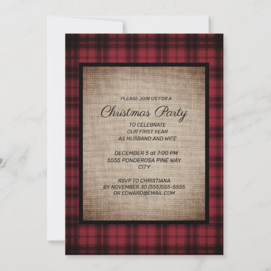 Rustieke Buffalo Plaid Linnen Kerstfeest Kaart (Voorkant)