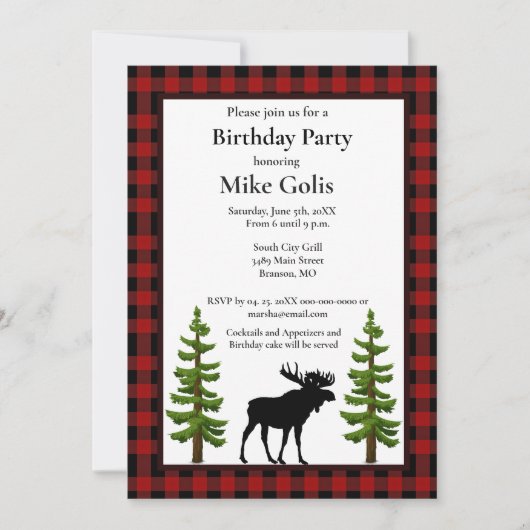 Rustieke Buffalo Plaid met Moose Verjaardag Kaart (Voorkant)