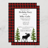 Rustieke Buffalo Plaid met Moose Verjaardag Kaart (Voorkant / Achterkant)