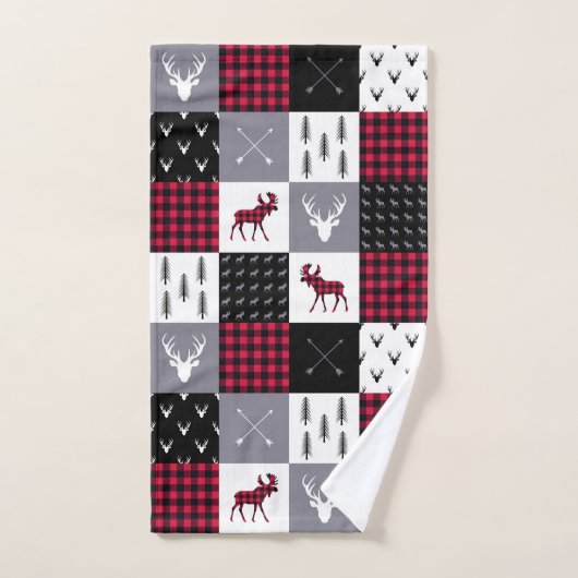 Rustieke Buffalo Plaid Patchwork Rood Wit Kerstmis Bad Handdoek (Handdoek)