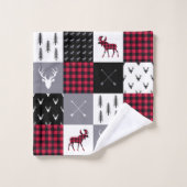 Rustieke Buffalo Plaid Patchwork Rood Wit Kerstmis Bad Handdoek (Wasdoekje)