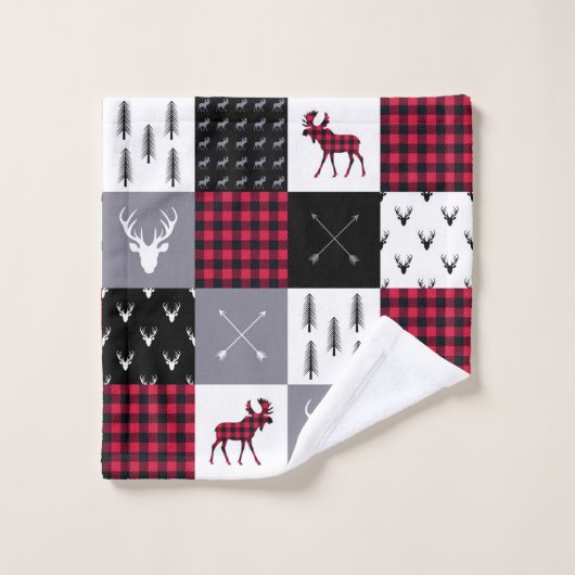 Rustieke Buffalo Plaid Patchwork Rood Wit Kerstmis Bad Handdoek (Wasdoekje)
