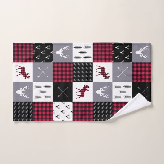 Rustieke Buffalo Plaid Patchwork Rood Wit Kerstmis Bad Handdoek (Handdoek)