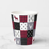 Rustieke Buffalo Plaid Patchwork Rood Wit Kerstmis Papieren Bekers (Voorkant)