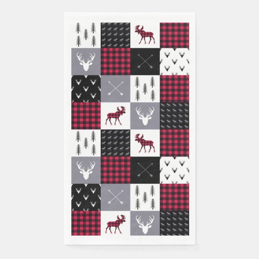 Rustieke Buffalo Plaid Patchwork Rood Wit Kerstmis Servet (Voorkant)