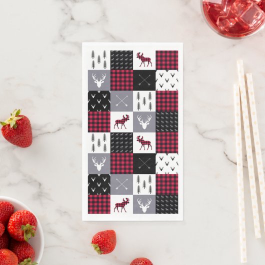 Rustieke Buffalo Plaid Patchwork Rood Wit Kerstmis Servet (Insitu)