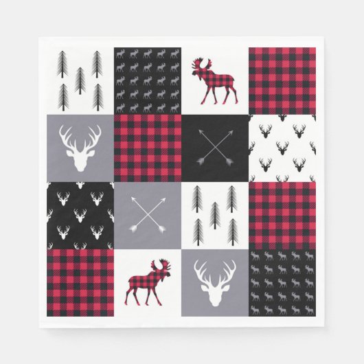 Rustieke Buffalo Plaid Patchwork Rood Wit Kerstmis Servet (Voorkant)