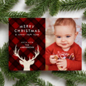 Rustieke Buffalo Plaid & Reindeer Kerstfoto Feestdagenkaart