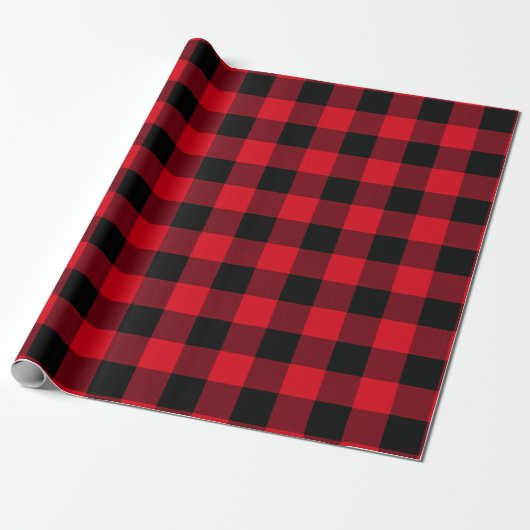 Rustieke Buffalo Plaid Rood en Zwart Eenvoudig Pat Cadeaupapier (Uitgerold)