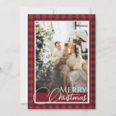 Rustieke Buffalo Plaid Rood en Zwart Foto Kerstmis Feestdagenkaart (Voorkant)