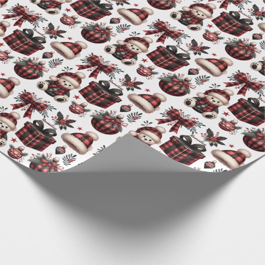 Rustieke Buffalo Plaid Rood & Zwart Kerst Decor Cadeaupapier (Hoek)