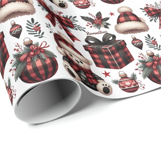 Rustieke Buffalo Plaid Rood & Zwart Kerst Decor Cadeaupapier (Rol Hoek)
