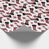 Rustieke Buffalo Plaid Stocking Snowflakes Kerstmi Cadeaupapier (Hoek)