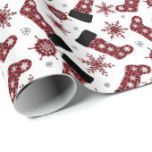 Rustieke Buffalo Plaid Stocking Snowflakes Kerstmi Cadeaupapier (Rol Hoek)