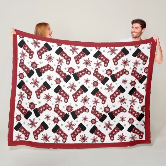 Rustieke Buffalo Plaid Stocking Snowflakes Kerstmi Fleece Deken (In situ)