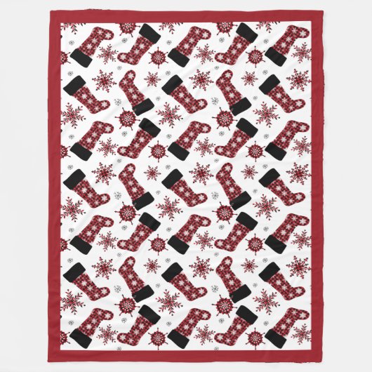 Rustieke Buffalo Plaid Stocking Snowflakes Kerstmi Fleece Deken (Voorkant)