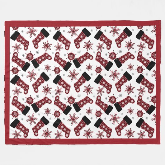 Rustieke Buffalo Plaid Stocking Snowflakes Kerstmi Fleece Deken (Voorkant (Horizontaal))