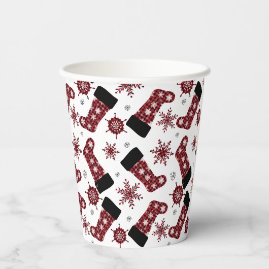 Rustieke Buffalo Plaid Stocking Snowflakes Kerstmi Papieren Bekers (Achterkant)