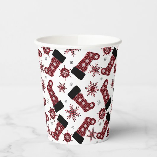 Rustieke Buffalo Plaid Stocking Snowflakes Kerstmi Papieren Bekers (Links)