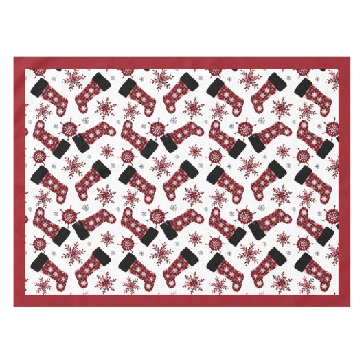 Rustieke Buffalo Plaid Stocking Snowflakes Kerstmi Tafelkleed (Voorkant (Horizontaal))