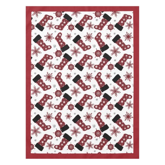 Rustieke Buffalo Plaid Stocking Snowflakes Kerstmi Tafelkleed (Voorkant)