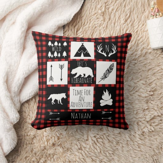 Rustieke Buffalo Plaid Wilderness Dieren & Naam Kussen (Deken)