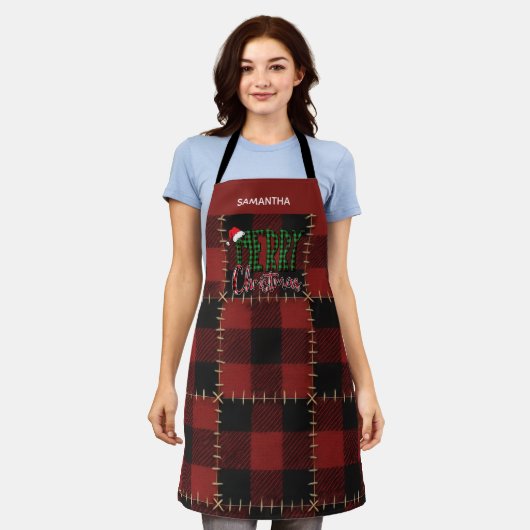 Rustieke Buffalo Rood Buffalo Plaid Aanpasbare Naa Schort (Gedragen)
