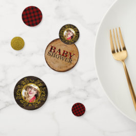 Rustieke Buffalo ruit FOTO Goud Rood Monogram Confetti
