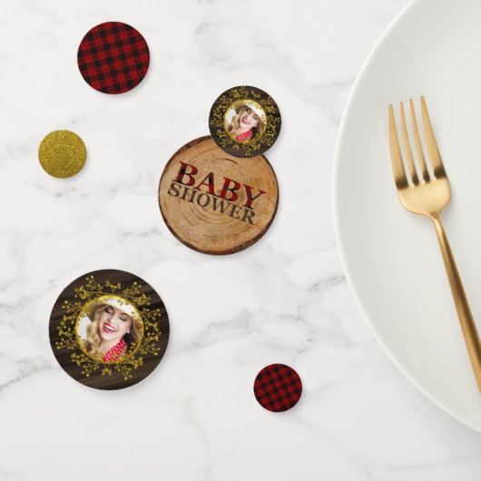 Rustieke Buffalo ruit FOTO Goud Rood Monogram Confetti (Groep)