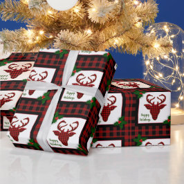 Rustieke Buffalo ruit Hertenkop Kerstmis Cadeaupapier