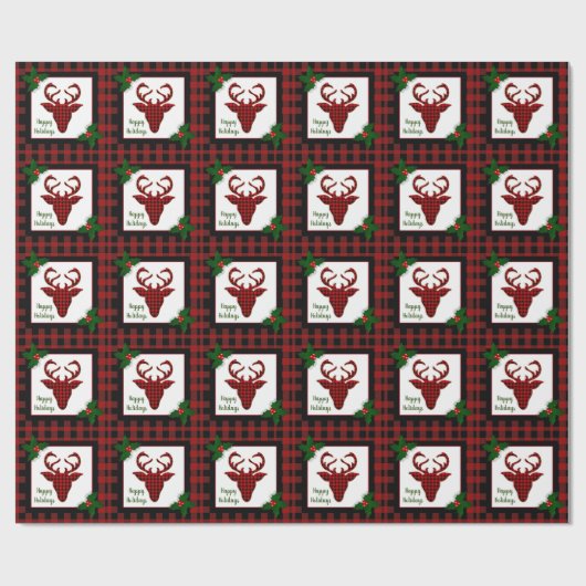 Rustieke Buffalo ruit Hertenkop Kerstmis Cadeaupapier (Vlak)
