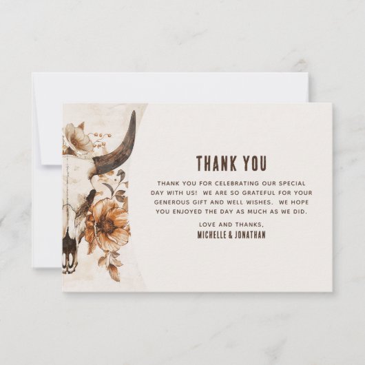 Rustieke Bull Koe schedel Floral Boho Westerne bru Bedankkaart (Voorkant)