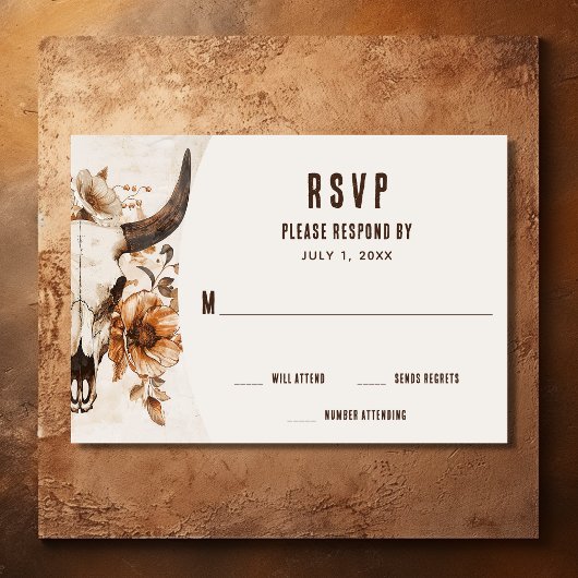 Rustieke Bull Koe schedel Floral Boho Westerne bru RSVP Kaartje