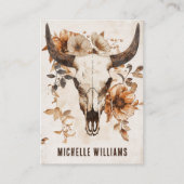 Rustieke Bull Koe Skull en Flowers Boho Western Visitekaartje (Voorkant)