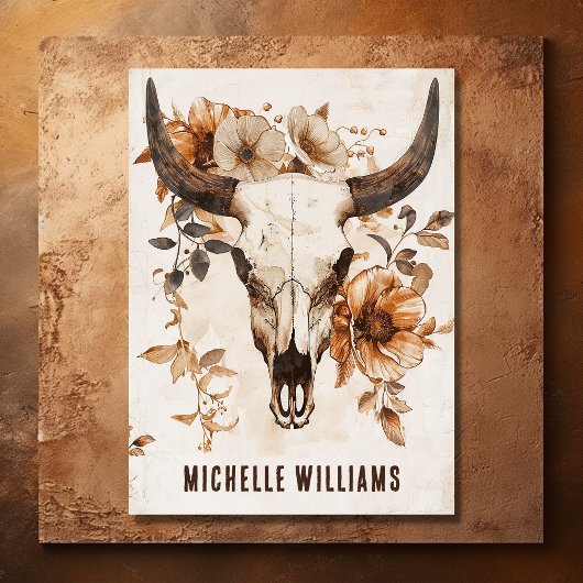Rustieke Bull Koe Skull en Flowers Boho Western Visitekaartje