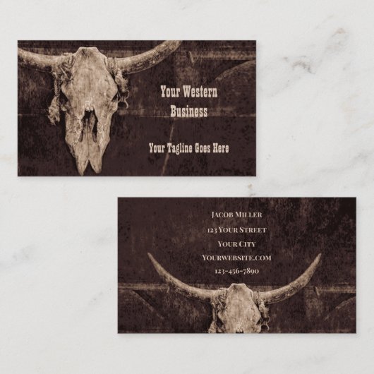 Rustieke Bull Skull Bruin Land Westerne Textuur Visitekaartje (Voorkant / Achterkant)