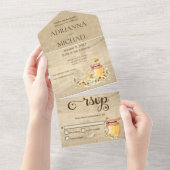 Rustieke Bumble Bee op Hout Land All In One Uitnodiging (Afscheurbaar)